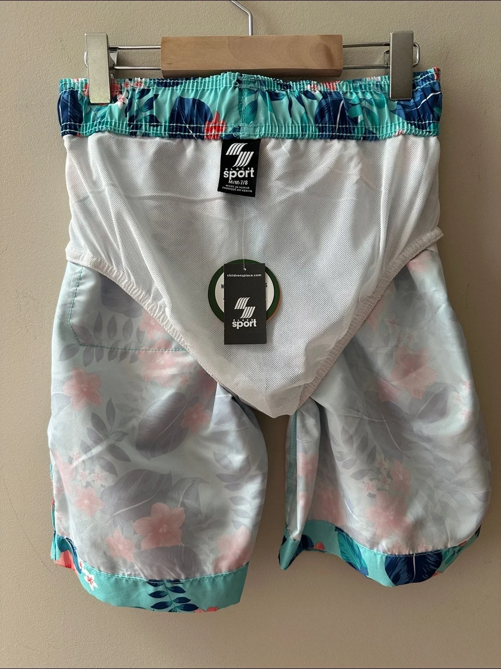 NWT The Children's Place Sport Boys Floral Swim Shorts with Coral Flowers